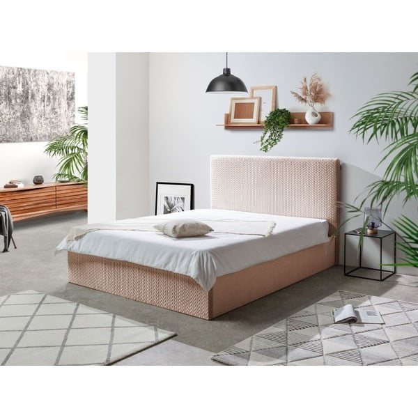 Letto matrimoniale imbottito rosa con vano contenitore con griglia 160x200 cm Adele - Bobochic Paris-image-1