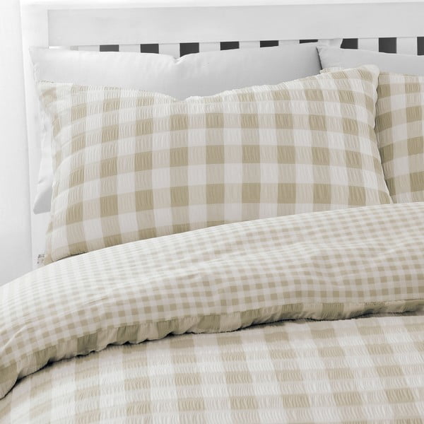 Biancheria da letto in crêpe bianca e beige per letto singolo 135x200 cm Gingham Check - Catherine Lansfield-image-2