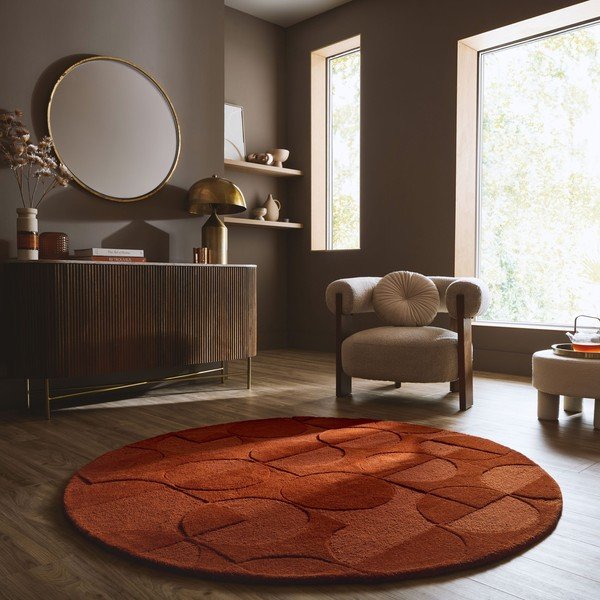 Tappeto rotondo color terracotta in lana tessuto a mano ø 160 cm Gigi – Flair Rugs-image-1