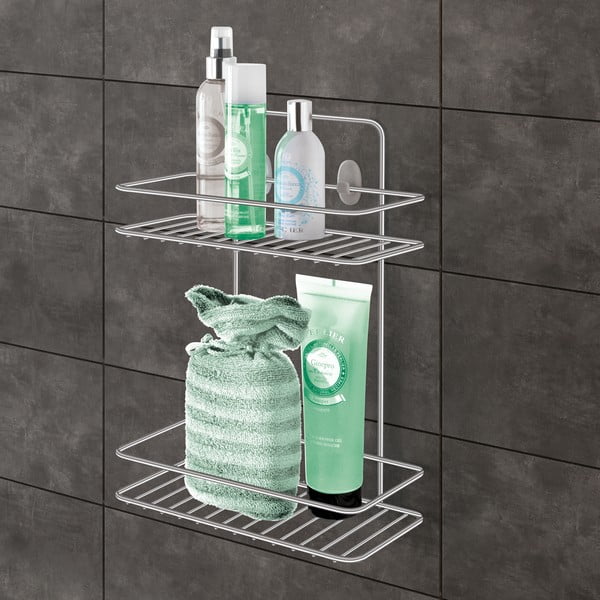 Mensola da bagno da appendere/senza foratura color argento lucido in acciaio Luxy – Metaltex-image-1