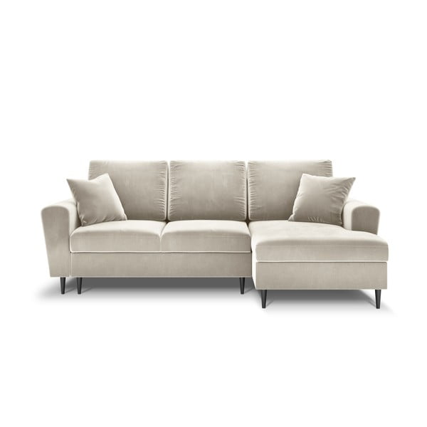 Divano angolare beige allungabile e con contenitore (con penisola a destra/con chaise lounge) con rivestimento in velluto Kyoto – Cosmopolitan Design