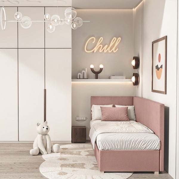 Letto da bambini con sponde rosa con contenitore con materasso incluso 90x200 cm Flexi – Ghado-image-1