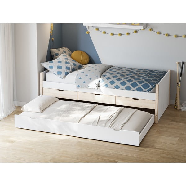 Letto da bambini bianco/di colore naturale con spazio contenitivo 90x190 cm Valka – Marckeric-image-2
