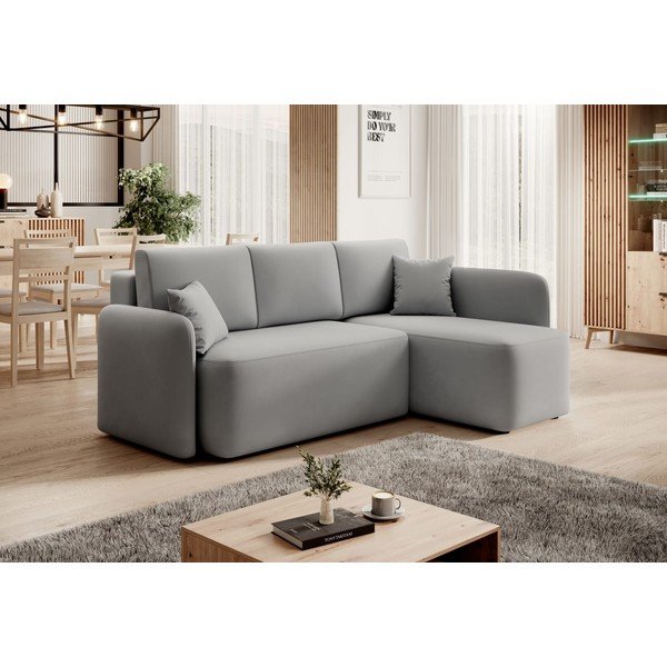 Divano angolare grigio chiaro allungabile/con contenitore (con penisola a destra/con chaise lounge) e rivestimento in velluto Hadson – ELTAP-image-3