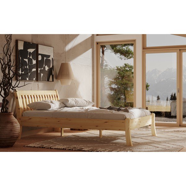 Letto singolo di colore naturale in pino massiccio 90x200 cm Tonja – Olivia Living-image-3