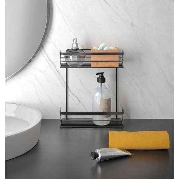 Mensola da bagno nera a due livelli Origin Lava - Metaltex-image-1