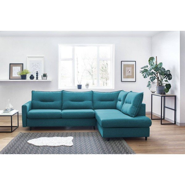 Divano letto angolare blu turchese Sinki L, angolo destro - Bobochic Paris-image-1