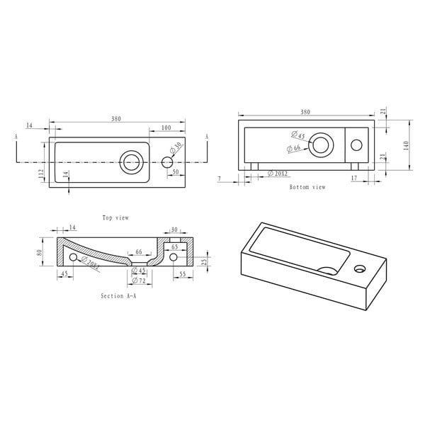 Lavabo nero in pietra 38x14 cm Blok – Sapho-image-4