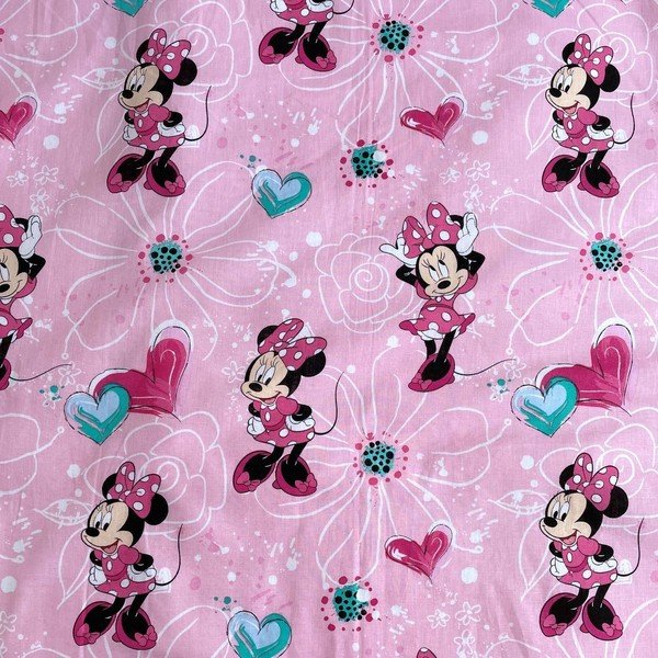 Lenzuolo con angoli per bambini rosa in cotone 90x200 cm Minnie "Flowers" – Jerry Fabrics-image-2
