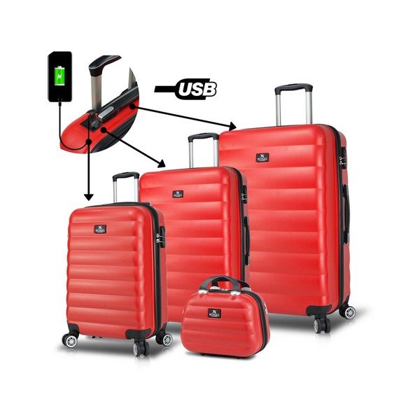 Sada 3 červených cestovních kufrů na kolečkách s USB porty a příručního kufříku My Valice RESSO Travel Set-image-1