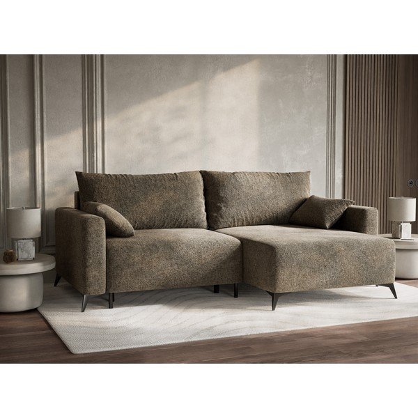 Divano angolare marrone allungabile/con contenitore (con penisola a destra/con chaise lounge) con rivestimento in ciniglia Leon – Maison de Rêve-image-4