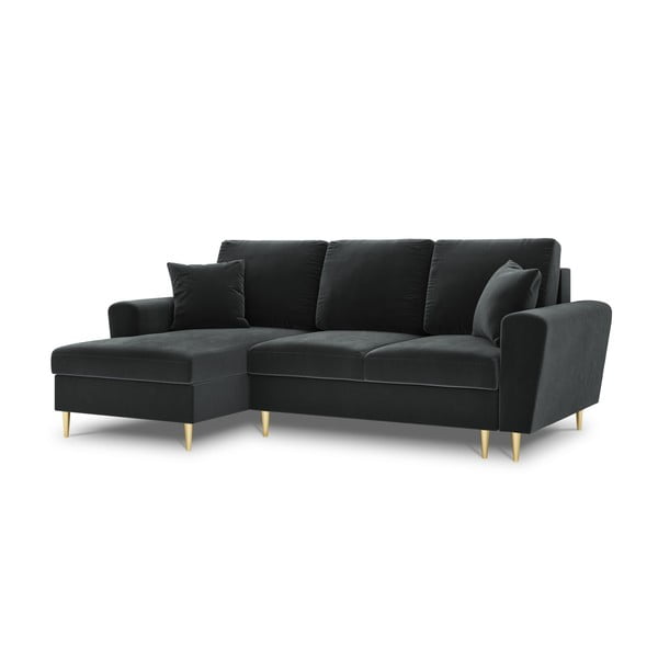 Divano angolare grigio scuro allungabile e con contenitore (con penisola a sinistra/con chaise lounge) con rivestimento in velluto Kyoto – Cosmopolitan Design-image-4