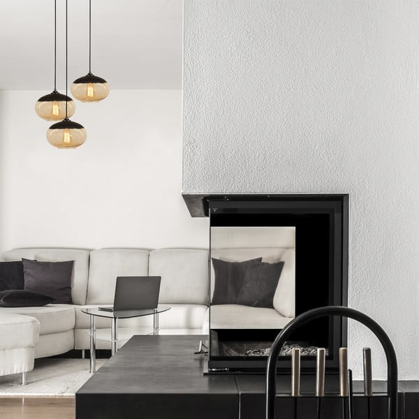 Lampadario in giallo ocra/nero con paralume in vetro ø 50 cm Camini – Opviq lights-image-1