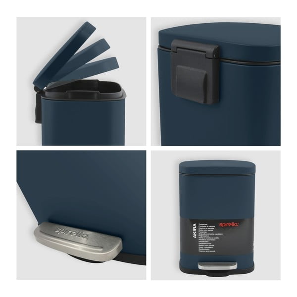 Cestino per la spazzatura color petrolio in acciaio con pedale 5 l   Akira – Spirella-image-3