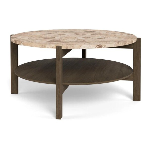 Tavolino da salotto rotondo colore naturale scuro con piano in marmo ø 80 cm Dorsett – Actona-image-3