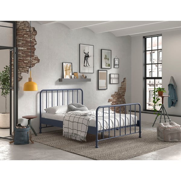 Letto singolo blu in metallo con rete 140x200 cm BRONXX - Vipack-image-1