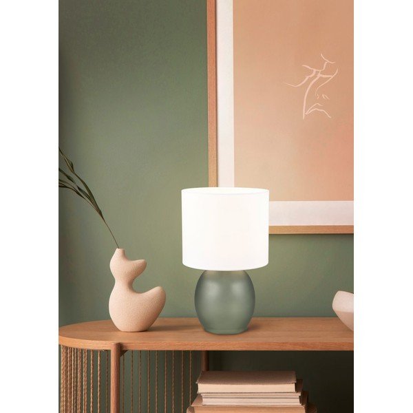 Lampada da tavolo bianco-verde con paralume in tessuto (altezza 29 cm) Vela - Trio-image-1