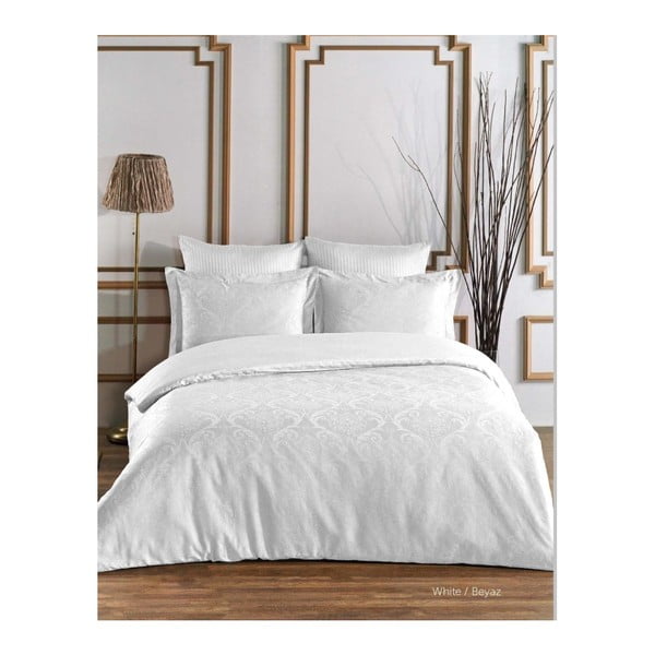 Biancheria da letto in cotone sateen bianco con lenzuolo per letto matrimoniale , 200 x 220 cm Damask - Unknown