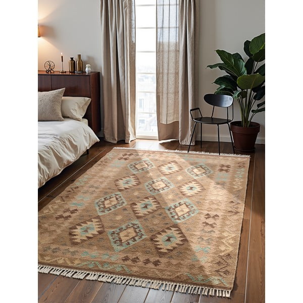 Tappeto azzurro/beige in lana reversibile/tessuto a mano 160x230 cm Kamal Dune – Nouristan-image-1
