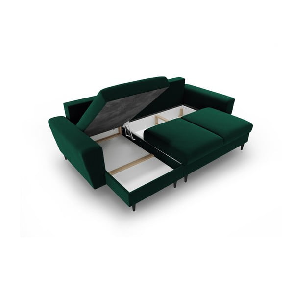 Divano angolare verde allungabile e con contenitore con rivestimento in velluto Kyoto – Cosmopolitan Design-image-3