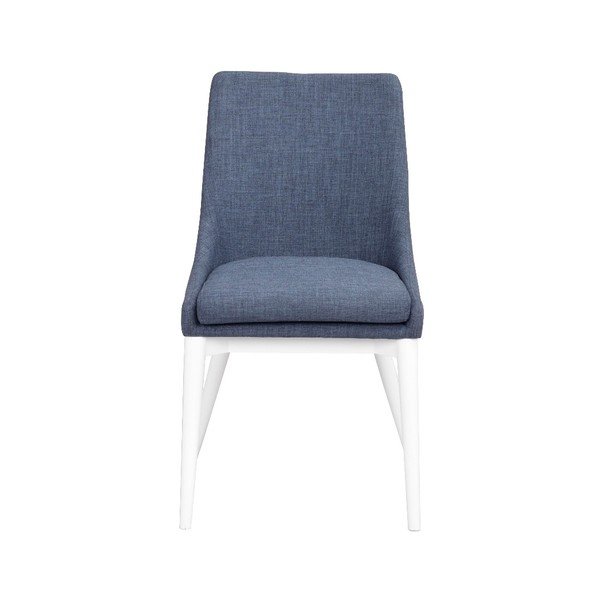 Sedia da pranzo imbottita blu con gambe bianche Bea - Rowico-image-2