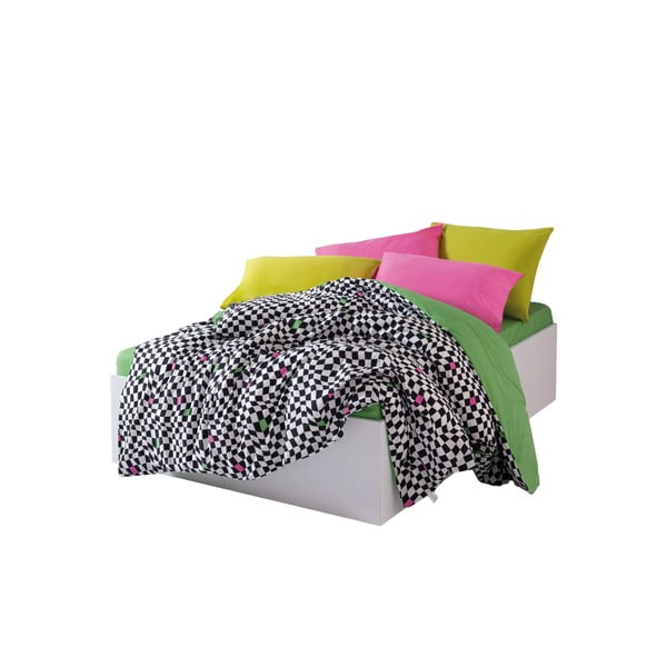 Set copripiumino e federa bianco e nero in cotone renforcé per letto matrimoniale/per letto esteso con lenzuolo incluso/4 pezzi 200x220 cm Dazzle – Mijolnir