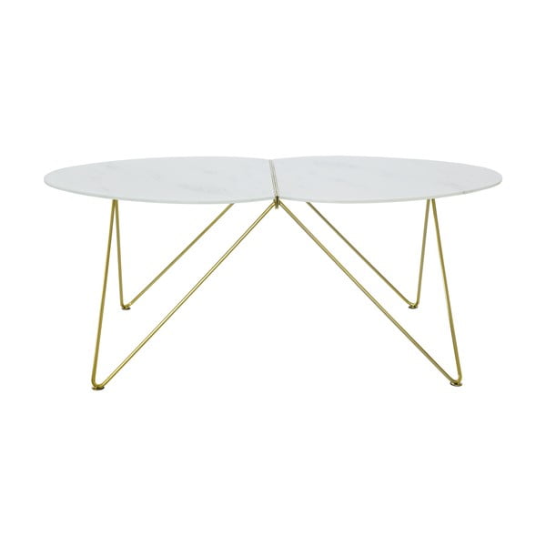 Tavolino con decorazione in marmo e base dorata, lunghezza 116 cm Ant - RGE