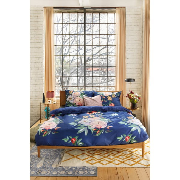 Biancheria da letto matrimoniale in cotone sateen blu navy 200 x 200 cm Floret - Bonami Selection-image-1