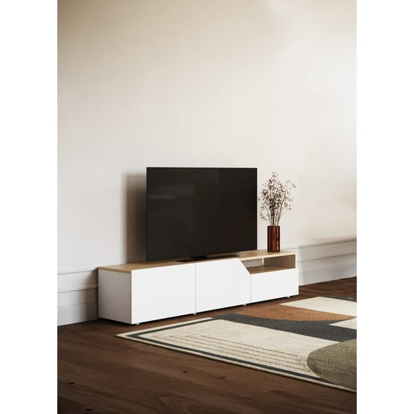 Tavolo TV bianco in rovere 180x38 cm Verone - TemaHome-image-1