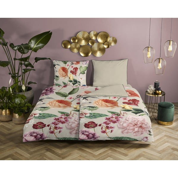 Biancheria da letto singola in cotone sateen beige 140x200 cm - Descanso-image-1