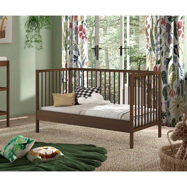 Lettino marrone in faggio massiccio con sponde rimovibili/con altezza regolabile 70x140 cm Dino – Vipack-image-3