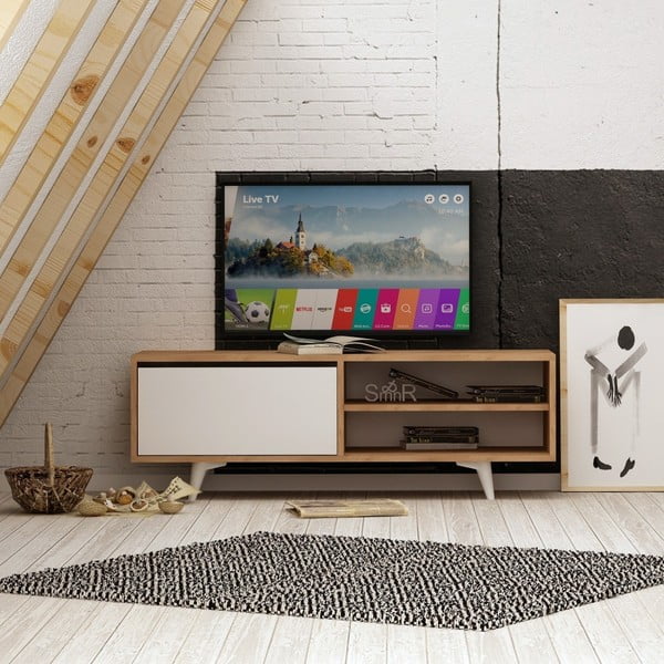 Tavolo TV bianco con dettagli in legno di quercia Garetto Maku - Mod Design-image-2