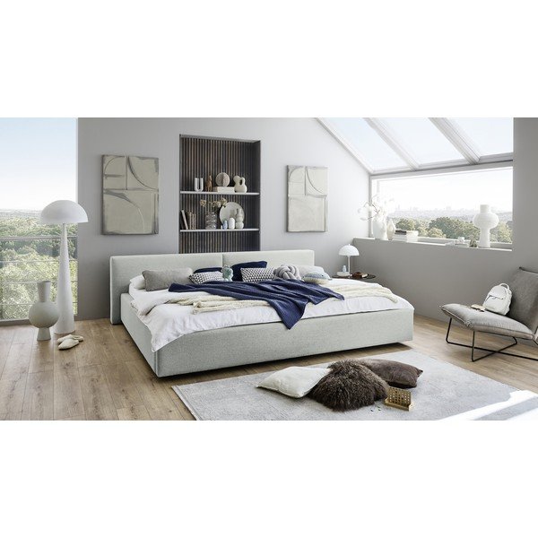 Letto matrimoniale imbottito grigio chiaro con contenitore con rete inclusa 200x240 cm Cube – Meise Möbel-image-1