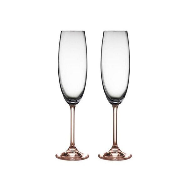 Sada 2 sklenic na sekt z růžového křišťálového skla Bitz Fluidum, 220 ml