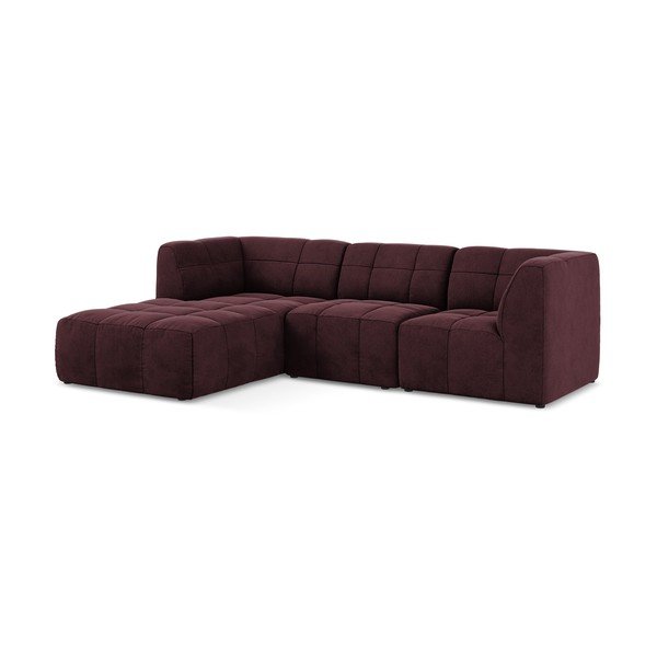 Divano angolare burgundy (con penisola a sinistra/con chaise lounge) con rivestimento in velluto Aloha – Makamii-image-2