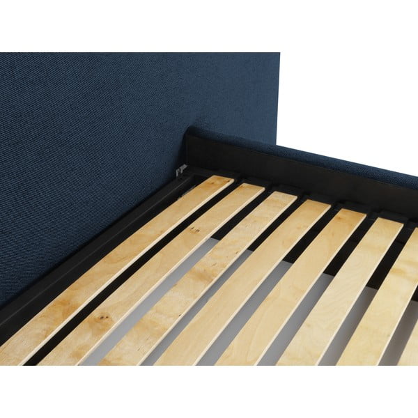 Letto matrimoniale imbottito blu scuro con contenitore e griglia 160x200 cm Walter - Milo Casa-image-4