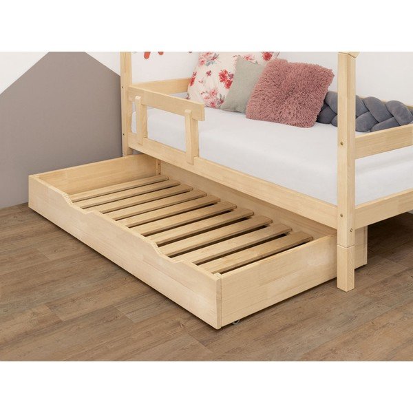 Cassetto grigio sotto il letto con griglia e fondo pieno e gambe aggiuntive Buddy, 120 x 200 cm - Benlemi-image-1