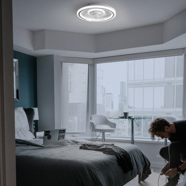 Plafoniera a LED bianca con telecomando e ventilatore Alan - SULION-image-1