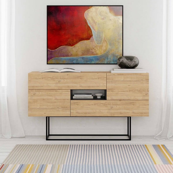 Cassettiera bassa in rovere decorato in colore naturale 145x82 cm Titan - Marckeric-image-1