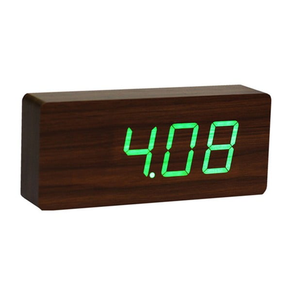 Sveglia marrone scuro con display a LED verde Slab Click Clock - Gingko-image-2