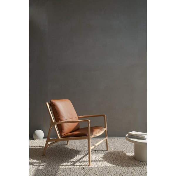 Poltrona in pelle di colore marrone-naturale Dedo - Gazzda-image-1