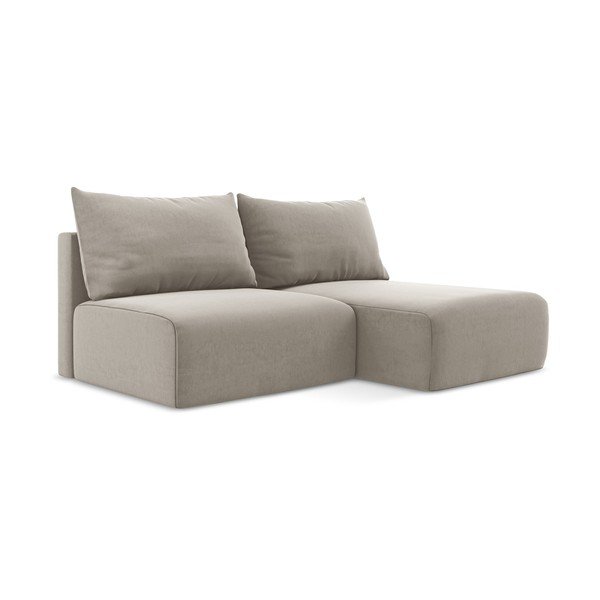 Divano angolare grigio tortora allungabile/con contenitore (con penisola a destra/con chaise lounge) con rivestimento in velluto Kalena – Makamii-image-2