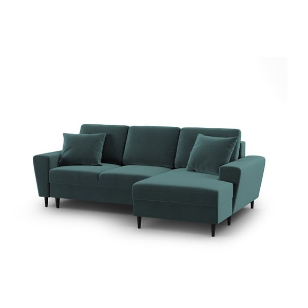 Divano angolare color petrolio allungabile e con contenitore (con penisola a destra/con chaise lounge) con rivestimento in velluto Kyoto – Cosmopolitan Design-image-1