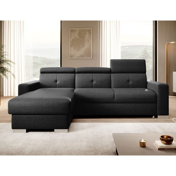 Divano angolare nero allungabile/con contenitore (con penisola a sinistra/con chaise lounge) Fresia – ELTAP-image-1