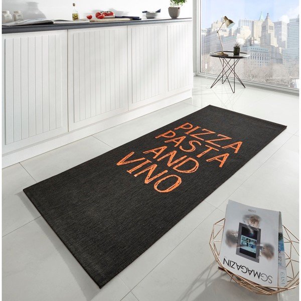 Černý kuchyňský běhoun Hanse Home Pizza Pasta and Vino, 80 x 200 cm-image-1