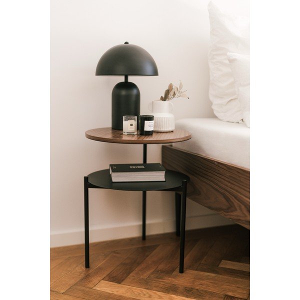 Comodino nero/colore naturale scuro con piano effetto noce Tu – noo.ma-image-1