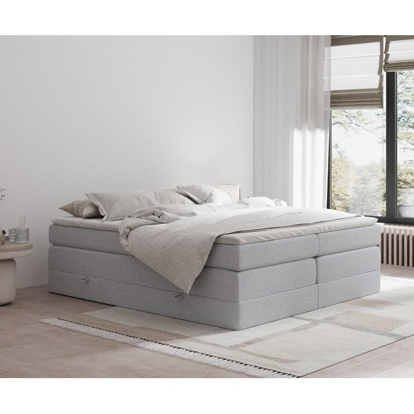 Letto boxspring grigio chiaro con contenitore/senza testiera 180x200 cm Juniper – Maison de Rêve-image-1