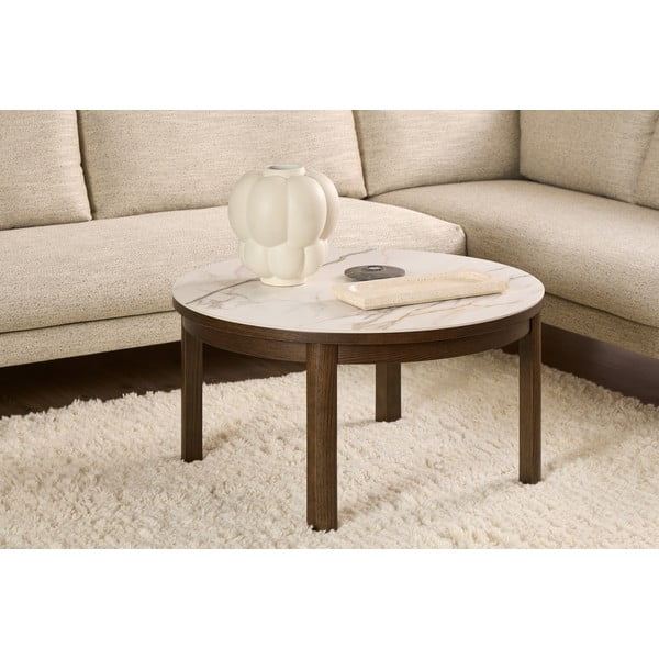 Tavolino da salotto rotondo beige/marrone scuro con piano in ceramica ø 90 cm Southampton – Actona-image-1