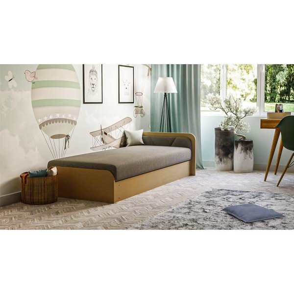 Letto singolo imbottito/in truciolato giallo ocra/grigio scuro con contenitore e materasso inclusi 80x190 cm Parys – ELTAP-image-2