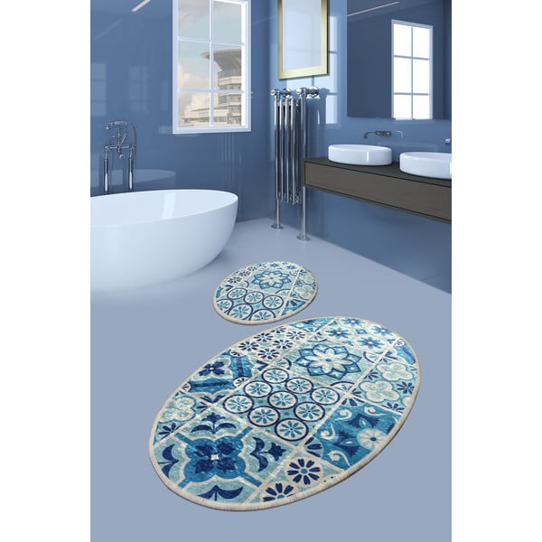 Set di tappetini per il bagno blu 2 pz 60x100 cm Ceramic – Foutastic-image-1